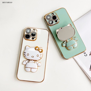 Huawei Y6 Y6P Y7 Y9 Y7A Y8P Prime Pro 2019 2020 เคสหัวเว่ย สำหรับ Cartoon Anime Cats Mirror Folding Bracket เคส เคสโทรศัพท์ เคสมือถือ Full Soft Case Protective Back Cover Shockproof Casing