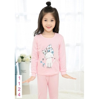 L-PJG-1124-GM ชุดนอนเด็กหญิง แนวเกาหลี สีชมพู ลายแมว 🚒 พร้อมส่ง ด่วนๆ จาก กทม 🚒