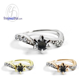 Finejewelthai-แหวนนิล-แหวนเพชรCZ-นิลแท้-แหวนเงินแท้-แหวนพลอยแท้-Black-Spinel-Silver-Ring-R1211on (เลือกสีตัวเรือนได้)