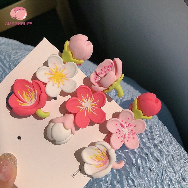 กิ๊บติดผม-รูปดอกพีช-ซากุระ-สีชมพู-สีแคนดี้-เครื่องประดับ-สําหรับผู้หญิง
