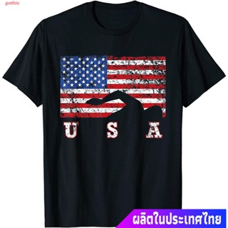 เสื้อทหาร gothic เสื้อยืดลำลอง American Flag Swimming USA Gift, Swim Team T-Shirt Popular T-shirts