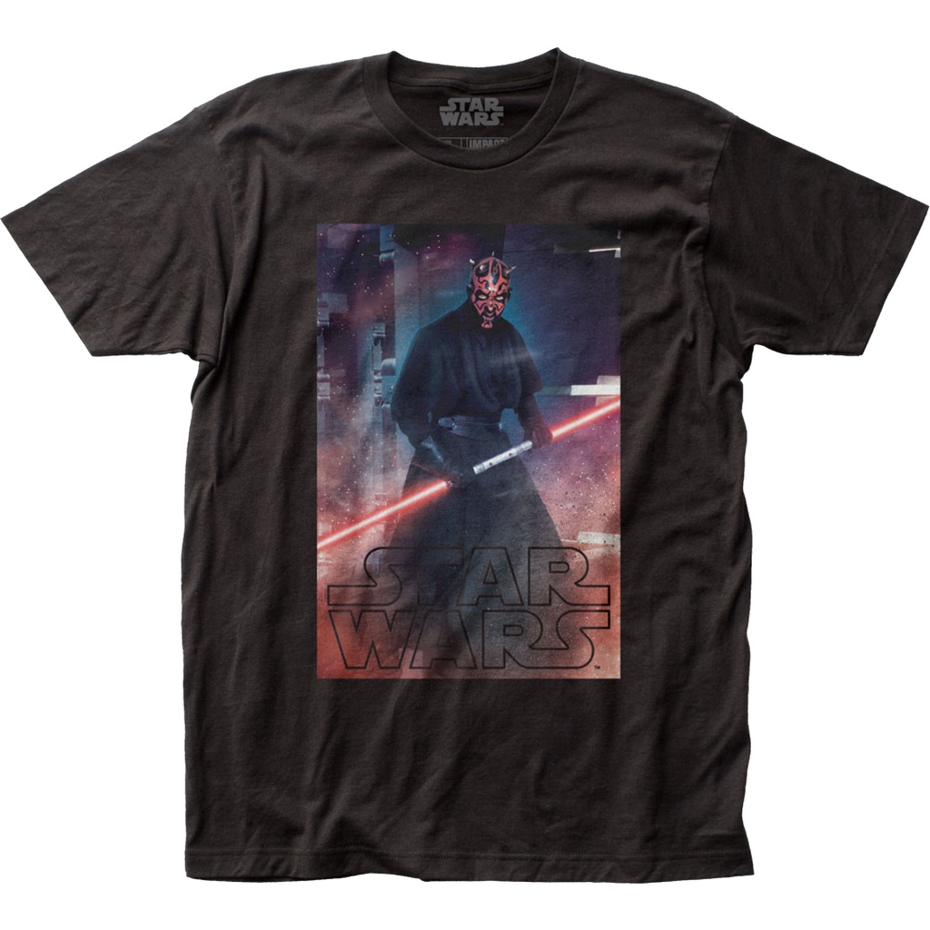 darth-maul-double-bladed-lightsaber-star-wars-t-shirt-เสื้อคู่รัก-เสื้อยืดถูกๆ