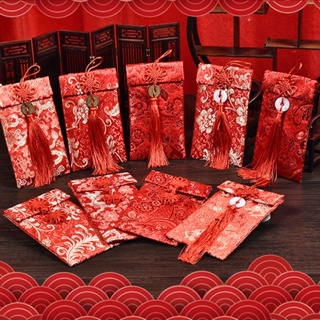 กระเป๋าเงิน ทรงซองจดหมาย สีแดง สไตล์จีน แฟชั่นฤดูใบไม้ผลิ เทศกาลปีใหม่ สําหรับงานแต่งงาน วันเกิด