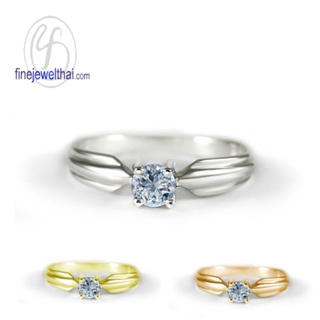 Finejewelthai-แหวนอะความารีน-แหวนเงินแท้-แหวนพลอยแท้-Aqamarine-Silver-Ring-Birthstone-R1233aq (เลือกสีตัวเรือนได้)