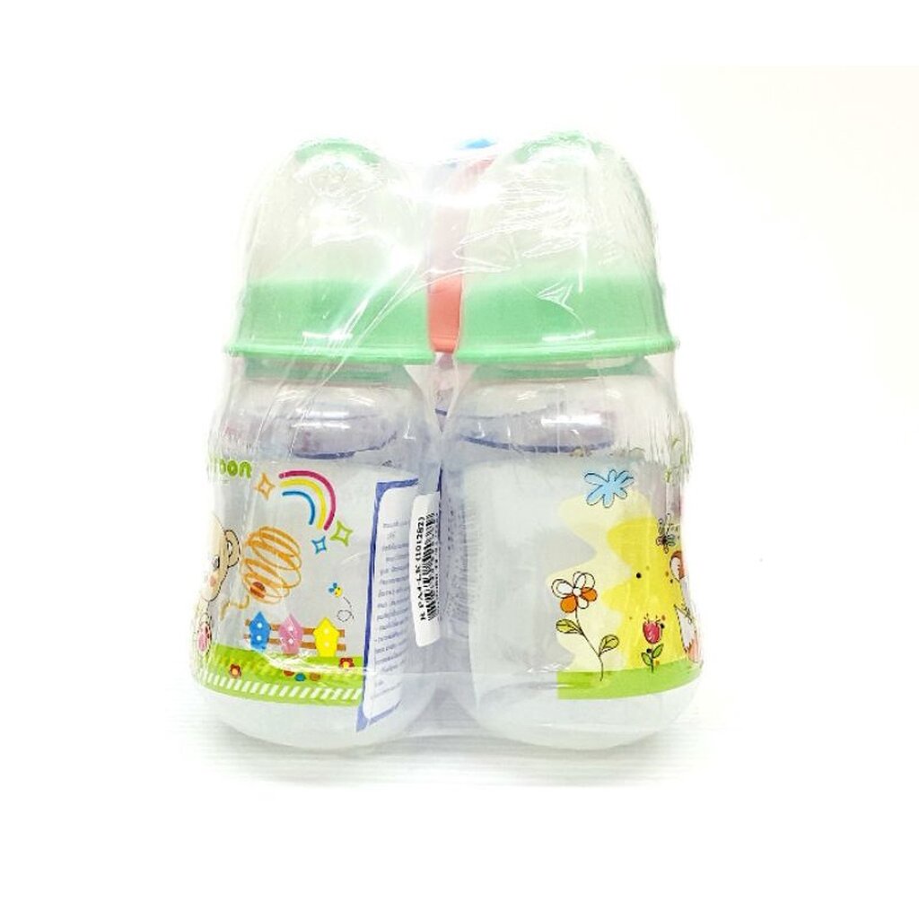 attoon-แอทตูน-ขวดนมทรงบูธ-4oz-smile-ฝาสี-ลายสัตว์-แพ็ค-6-ขวด