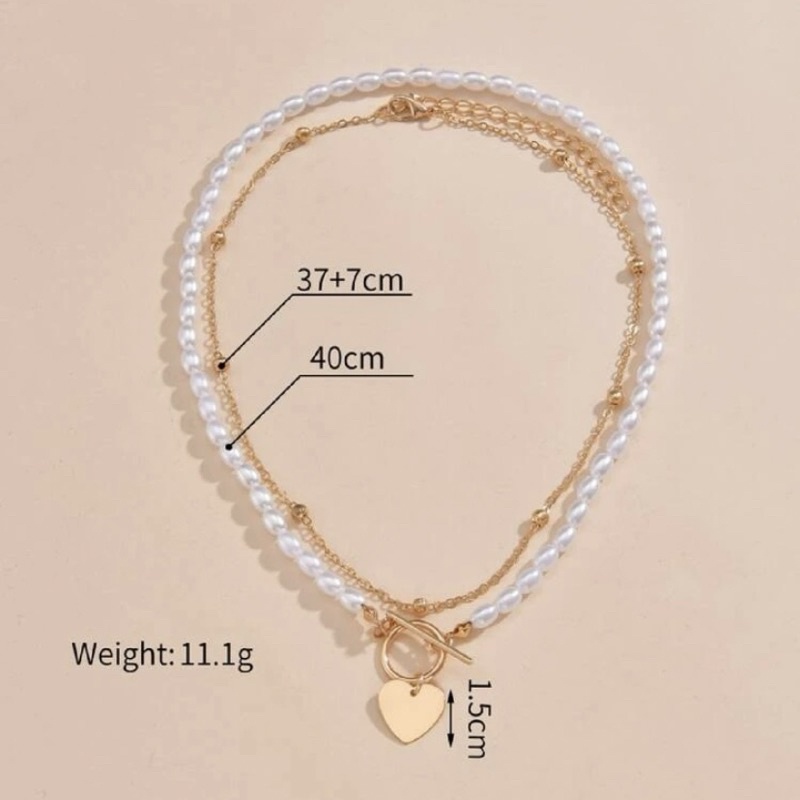 พร้อมส่ง-สร้อยคอเครื่องรางรูปหัวใจ-amp-ไข่มุก-2-ชั้น