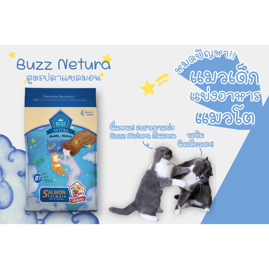 buzz-netura-สูตรเนื้อปลาแซลมอน-อาหารแมวโฮลิสติก-เกรนฟรี-สำหรับลูกแมว-1เดือน-และแมวโต-4-kg