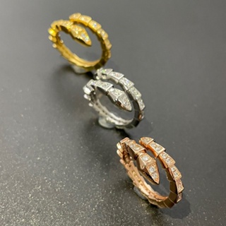 Bvlgari แหวนแฟชั่น รูปกระดูกงู ประดับเพชร ทอง 18K ปรับได้ GP831