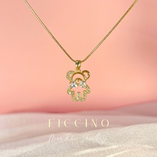 Ficcino สร้อยคอจี้หมีเพทายหมีเท็ดดี้สุดน่ารัก สร้อยสแตนเลสแท้ 100% สร้อยคอทองคำ 18k, เครื่องประดับแฟชั่นผู้หญิง