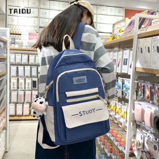 TAIDU กระเป๋าเป้นักเรียน ผ้าใบ สไตล์เกาหลีเข้ากันสุดๆ อินส์โมริแผนก กระเป๋านักเรียนความจุขนาดใหญ่ กระเป๋าเป้สะพายหลัง