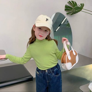 เสื้อสลิมฤดูใบไม้ร่วงของเด็กผู้หญิงใหม่เสื้อยืดแขนยาวที่เรียบง่ายและใช้งานได้หลากหลายเสื้อเชิ้ต bottoming