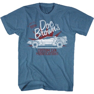 Doc Browns Custom Autos Shirt เสื้อยืดสีขาว เสื้อยืดเด็กผช