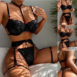 Pajamas Set Bra+Panties+Belt Fashion Garter Belt Set Lingerie Nightwear