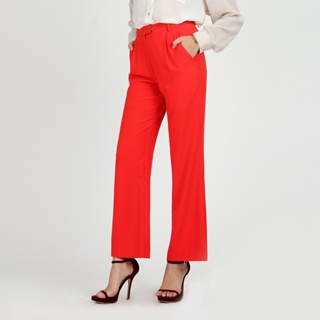 Jousse กางเกงขาวยาว กาง﻿เ﻿กงผู้หญิง กางเกงเอวสูงขายาวสีแดง (JU1LRE)