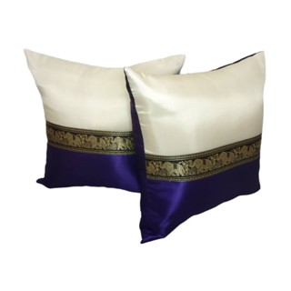 (เฉพาะปลอก) ชุดปลอกหมอน 2 ชิ้น สไตล์ลายคาดช้างไทย สีม่วง (Thai Twin Pillow Cover)