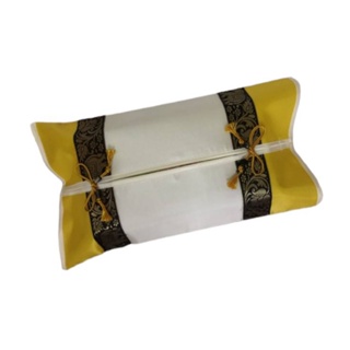 ปลอกใส่กล่องกระดาษทิชชู่สไตล์ลายริบบิ้นช้างไทย สีเหลือง (Thai Tissue box Cover)