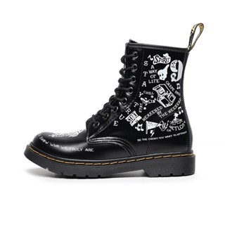 Mens and Womens 8 Holes Dr. Martens Boots Personality Hard Skin Skull Short Boots Graffiti Leather Boots