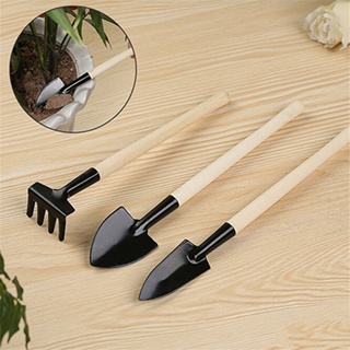 【AG】Mini Plant Garden Tools Wooden Handle Gardening Shovel Rake Spade 3 Pcs Set
