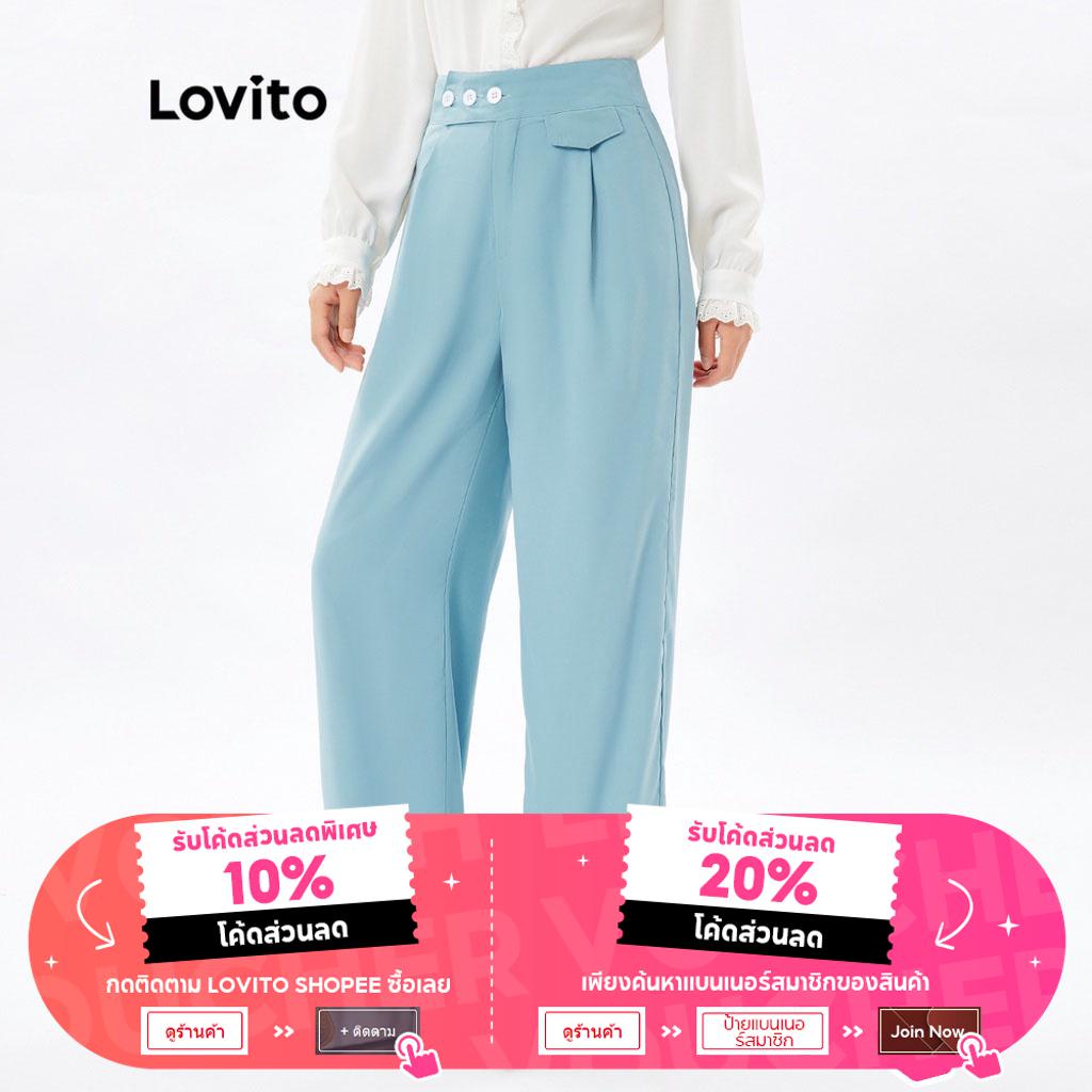 ภาพหน้าปกสินค้าLovito กางเกงผ้าเดรป แต่งกระดุม ไร้รอยย่น สีฟ้า สําหรับชาวมุสลิม L26ED087 จากร้าน lovito.th บน Shopee