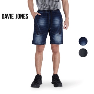 DAVIE JONES กางเกงขาสั้น ผู้ชาย เอวยางยืด สีกรม สีดำ Elasticated Shorts in navy black SH0030NV SH0031BK