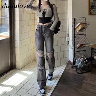 DaDulove💕 New Korean Version of Ins Retro Ripped Jeans High Waist Loose Womens plus Size Wide Leg Pants