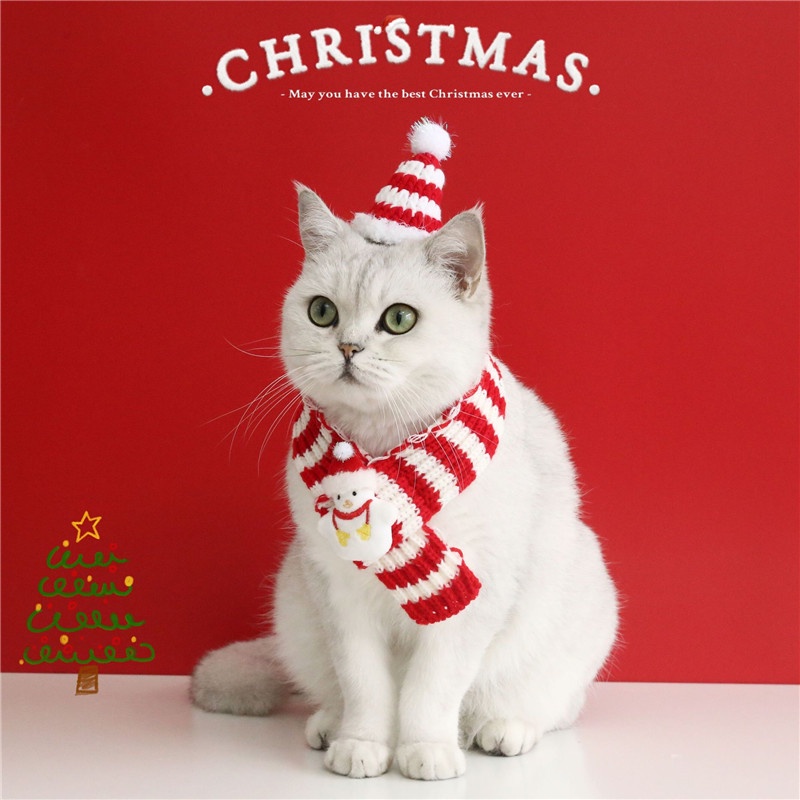 ใหม่-ผ้าพันคอ-ผ้าวูลถัก-ให้ความอบอุ่น-ลายทาง-เหมาะกับของขวัญคริสต์มาส-แฟชั่นฤดูหนาว-สําหรับสัตว์เลี้ยง-สุนัข-แมว