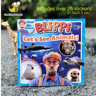 (ใช้โค้ดรับcoinคืน10%ได้) พร้อมส่ง *ลิขสิทธิ์แท้* Lets See Animals! (Blippi) Paperback หนังสือ+สติ๊กเกอร์ หนังสือภาษาอังกฤษ by GreatEnglishBooks