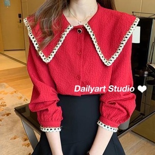 Dailyart เสื้อ เสื้อเชิ้ต เวอร์ชั่นเกาหลี ท็อปส์ซูผู้หญิง ผ้านุ่ม แฟชั่นยอดนิยม สีแดง บรรยากาศวันหยุด แต่งตัว NOV2304