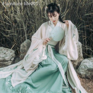 เตรียมการจัดส่ง✻Du Ruo Hanfu หญิงสไตล์จีนกระโปรงยาวแขนยาว Cherry Blossom ชุดนางฟ้านักเรียนสดเครื่องแต่งกายโบราณทุกวันเสื