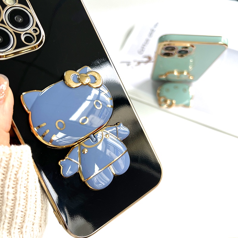 compatible-with-samsung-galaxy-s21-s20-s10-fe-ultra-plus-s21-5g-เคสซัมซุง-สำหรับ-cartoon-anime-cats-mirror-folding-bracket-เคส-เคสโทรศัพท์-เคสมือถือ-full-soft-case-protective-back-cover-shockproof-cas