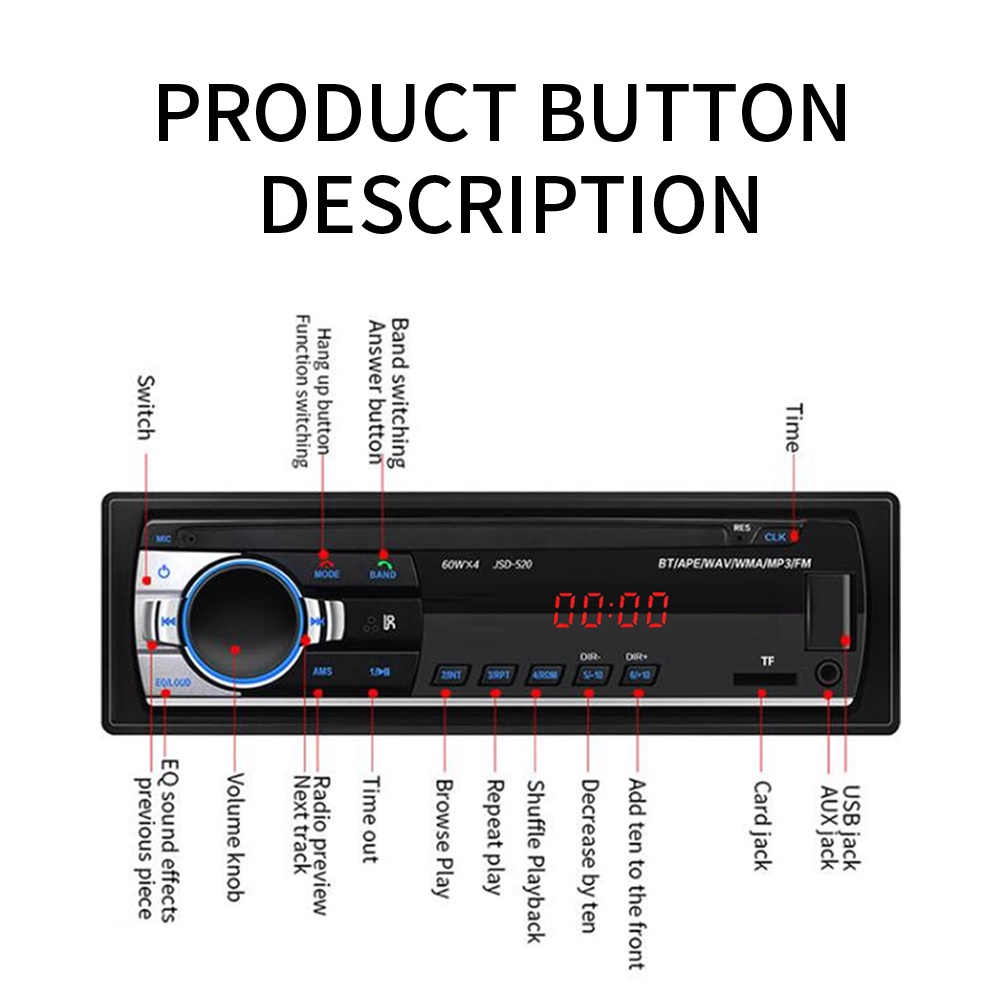 ภาพสินค้า12V เครื่องเสียงรถ บลูทูธ FM MP3 เครื่องเสียงรถยนต์ USB/SD/AUX วิทยุติดรถยนต์โฟล์ค ซับวูฟเฟอร์ เครื่องเล่นmp3รถ จากร้าน ymhxkj.th บน Shopee ภาพที่ 5