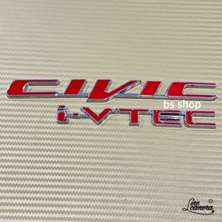 โลโก้ civic i-vtec รุ่น FB สีแดงขอบเงิน ชิ้นงานโลหะ ราคาต่อคู่ 2 ชิ้น