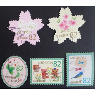 J152 แสตมป์ญี่ปุ่นใช้แล้ว ชุด Greetings Stamps - Spring ปี 2016 ใช้แล้ว สภาพดี ครบชุด 5 ดวง