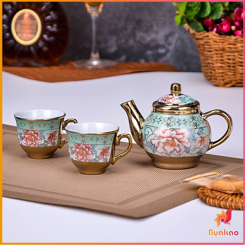 buakao-ชุดกาน้ำชาเคลือบทอง-เพ้นท์ลายดอกไม้-4-ถ้วย-1-กาน้ำชา-เป็นเซตของขวัญ-ของปีใหม่-tableware