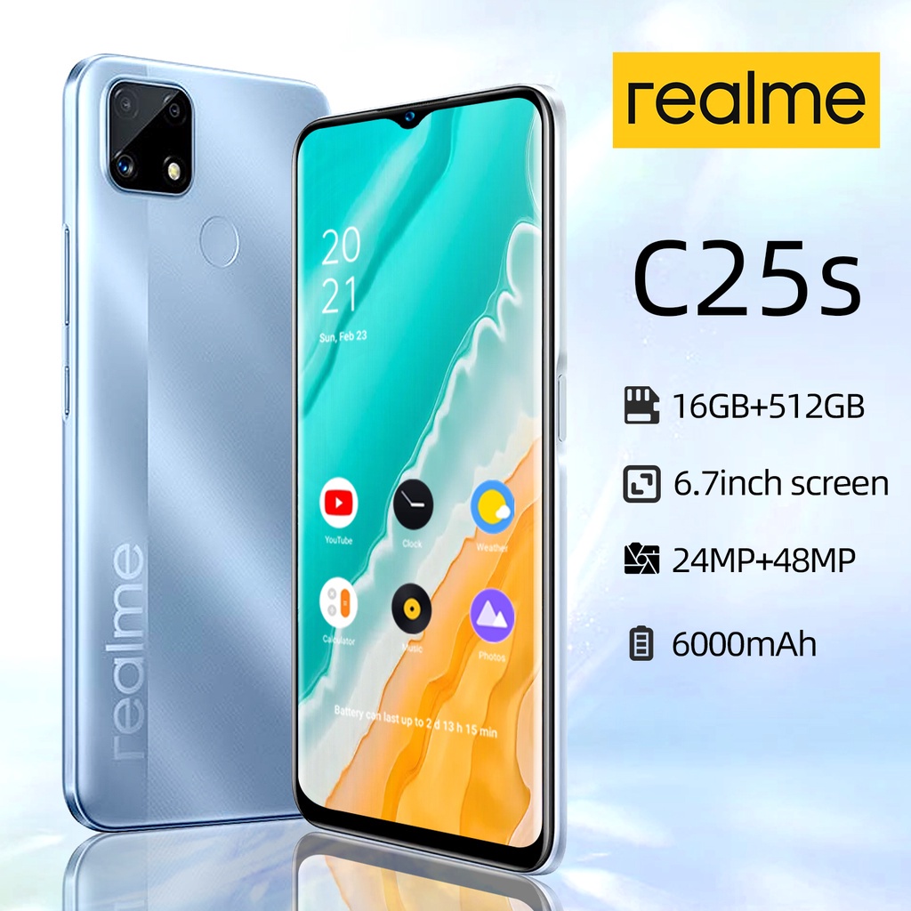 ราคาและรีวิวโทรศัพท์มือถือ Realme C25s โทรศัพท์ (ของเเท้100%) แรม12GB รอม512GB โทรศัพท์มือถือราคาถูก 5G Smartphone การรับประกัน 2 ป
