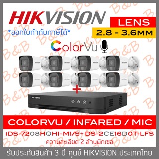 HIKVISION ชุดกล้องวงจรปิดระบบ HD 4 ระบบ 2 MP 8 CH : iDS-7208HQHI-M1/S + DS-2CE16D0T-LFS (2.8 / 3.6 mm) มีไมค์ในตัว