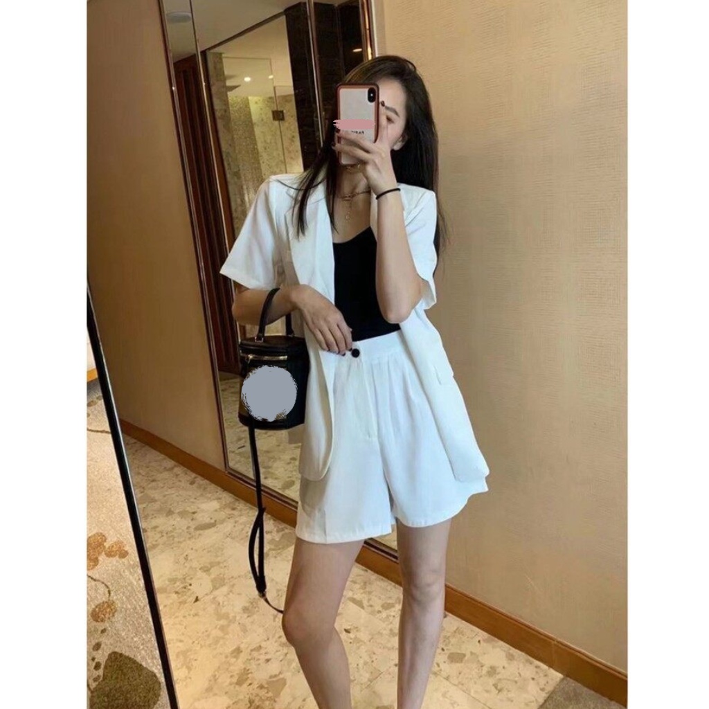 cicishop-2162-เซตเสื้อเบลเซอร์แขนสั้น-กางเกงขาสั้น-รุ่นนี้ผ้าดีมาก-ใส่จับคู่เป็นเซตดูแพงสุดๆ