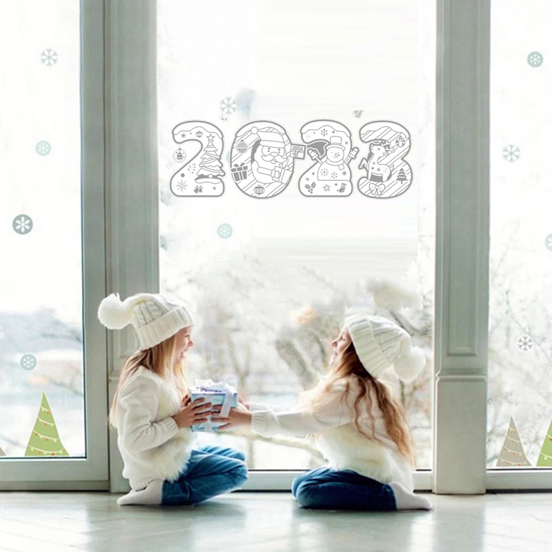 สติกเกอร์-ลายซานต้าคลอส-กวาง-เกล็ดหิมะ-สีขาว-สําหรับตกแต่งหน้าต่าง-เทศกาลคริสต์มาส-2023