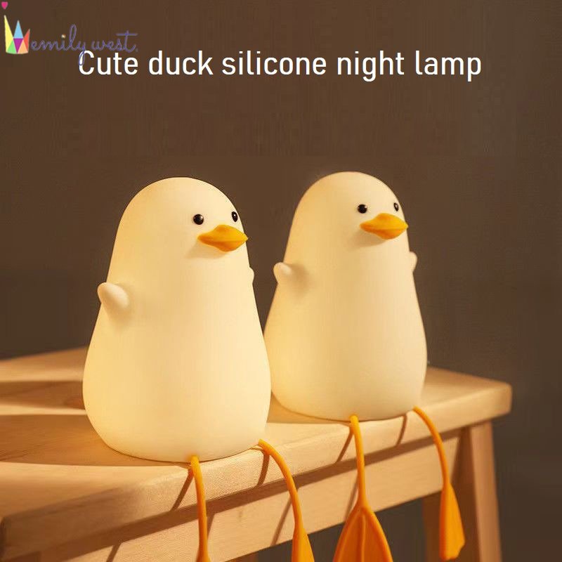 เป็ดการ์ตูนน่ารัก-led-ไฟกลางคืนซิลิโคนนุ่มสัมผัสเซ็นเซอร์โคมไฟกลางคืนห้องเด็กโต๊ะข้างเตียงโคมไฟหยิก