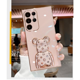 เคสโทรศัพท์มือถือนิ่ม ป้องกันเลนส์กล้อง สีแคนดี้ พร้อมขาตั้ง สําหรับ Samsung Galaxy S23 Ultra Plus S23 Plus S22 Ultra S21 S20 FE