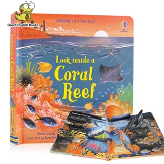 (ใช้โค้ดรับcoinคืน10%ได้) พร้อมส่ง หนังสือบอร์ดบุ๊คเด็ก  เปิด-ปิดได้ Usborne Look inside a Coral Reef