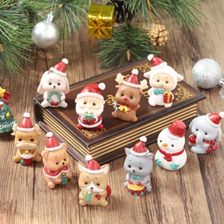 【AG】Cartoon Santa Elephant Resin Miniature Figurine Ornament Home Christmas Decor