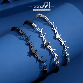 Always Together Deer Horn สร้อยข้อมือเงิน 925 เชือกทอมือ ทนต่อการซีดจาง ของขวัญคริสต์มาส สําหรับคู่รัก