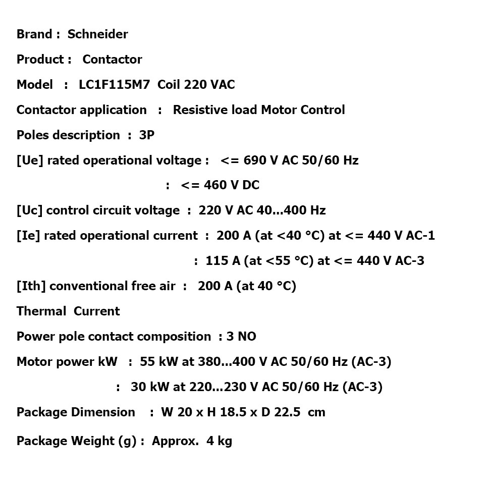 schneider-electric-lc1f115m7-แมคเนติกคอนแทคเตอร์-tesys-f-115a-55kw