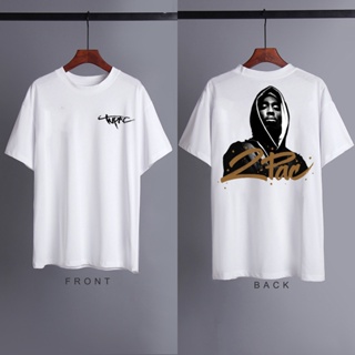 2PAC TuPac วินเทจแรงบันดาลใจกีฬาพิมพ์สําหรับผู้ชายผู้หญิงขนาดใหญ่ Tshirt สีดําท็อปส์ซูกลับ 8 # _N0
