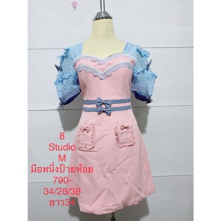 เดรสสั้น สีชมพูฟ้า 8 STUDIO SIZE  M  มือหนึ่งป้ายห้อย