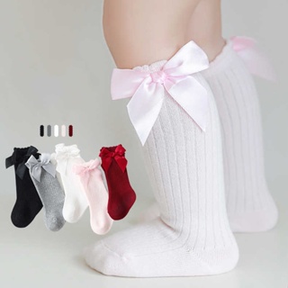 Baby  Girls Solid Color Sockd Bow Long Socks Cotton Non-slip Socks Kids Accessories