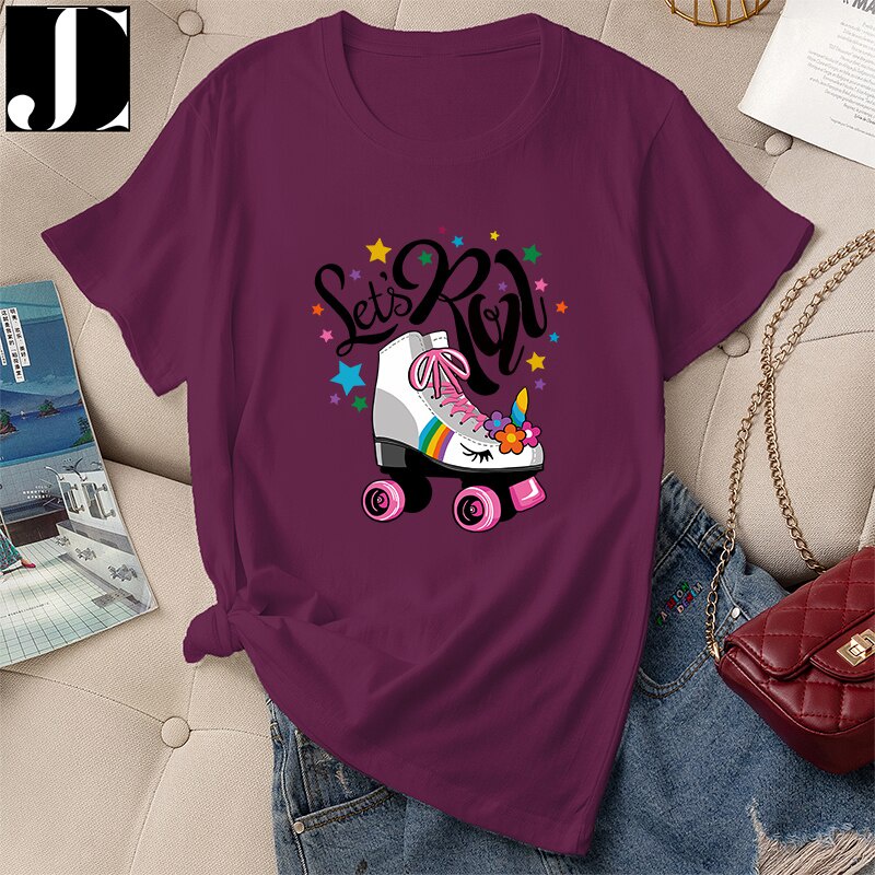 เสื้อยืดวินเทจ-ฤดูร้อนผู้หญิงลําลองแฟชั่นเสื้อยืดกราฟิกตลกปกติแขนสั้นสเก็ตจดหมายพิมพ์ผู้หญิงผ้าฝ้าย-100-คอกลม