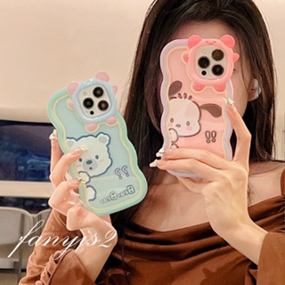 🥳Hot Sale🌈 Compatible For iPhone 14 13 12 11 Pro Max 8 7 Plus X Xs SE2020 Xr Xs Max 6 6s Plus Cute Cartoon Pachacco Dog Bear Little Monster Lens Wavy Edge Phone Case TPU Soft  Back Cover