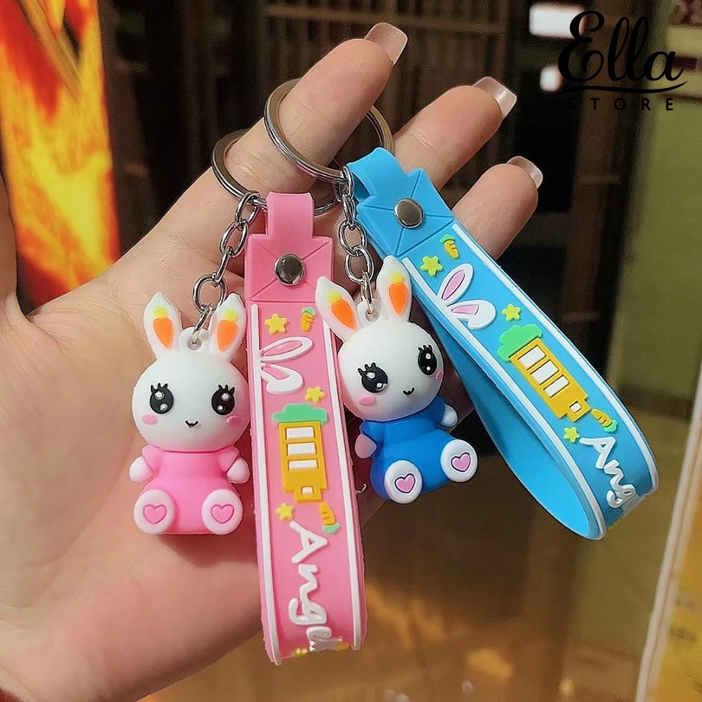 ellastore123-พวงกุญแจ-จี้ตุ๊กตาการ์ตูนกระต่ายน่ารัก-สามมิติ-หลากสี-สําหรับตกแต่งกระเป๋าเป้สะพายหลัง-diy